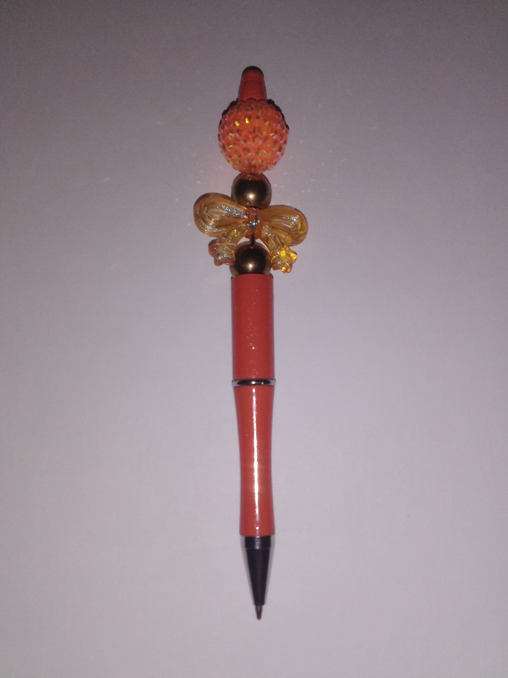 Orange Beaded Decorative Ballpoint Pen